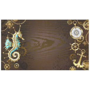Wooden Background with Mechanical Seahorse Tablecloth