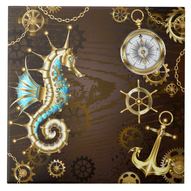 Wooden Background with Mechanical Seahorse Tile (Front)
