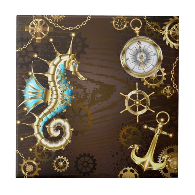 Wooden Background with Mechanical Seahorse Tile (Front)