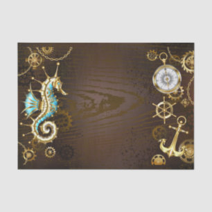 Wooden Background with Mechanical Seahorse Tissue Paper