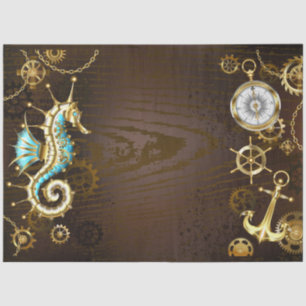 Wooden Background with Mechanical Seahorse Tissue Paper