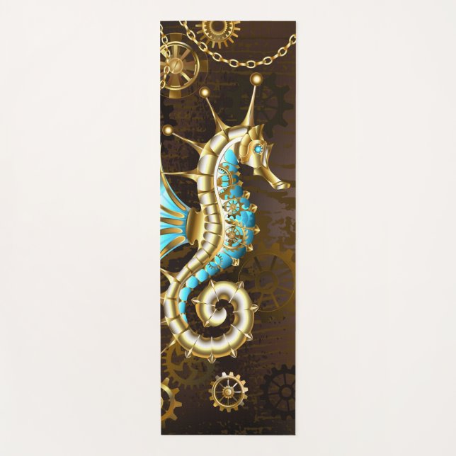 Wooden Background with Mechanical Seahorse Yoga Mat (Front)