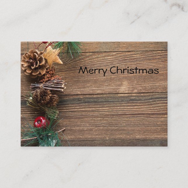 wooden background with pine cones place card (Front)
