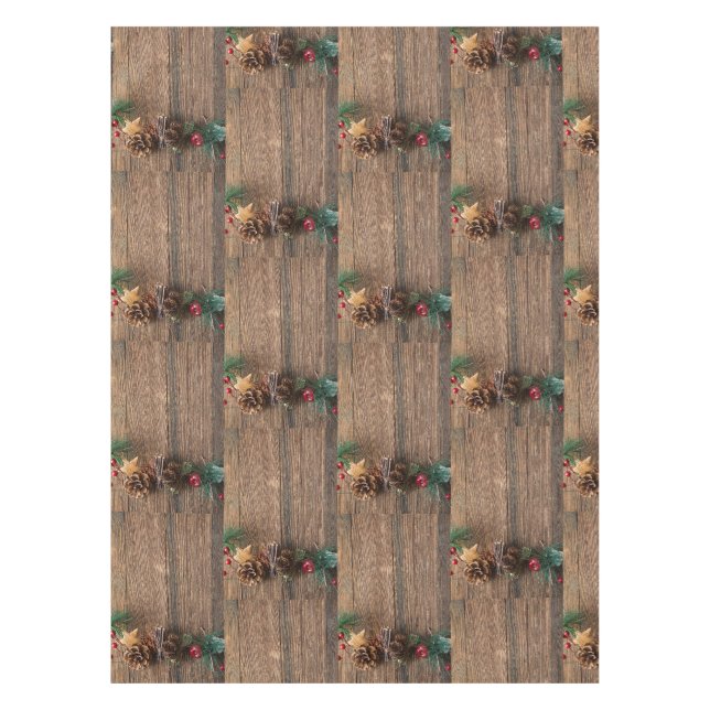 wooden background with pine cones        tablecloth (Front)