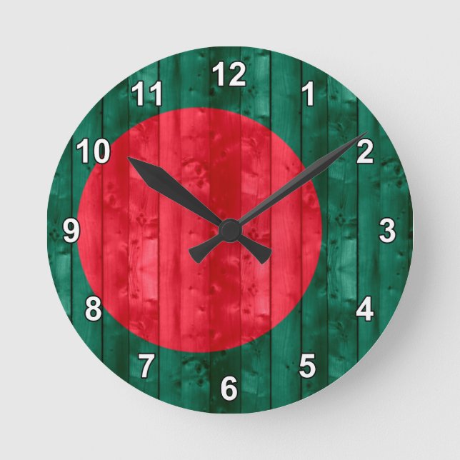 Wooden Bangladeshi Flag Round Clock (Front)