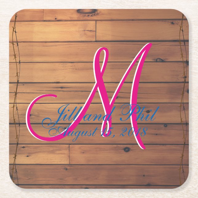 Wooden Barn Wall 3d Farm Monogram Square Paper Coaster (Front)