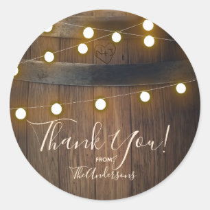 Wooden Barrel Carved Heart Lights Rustic Favour Classic Round Sticker