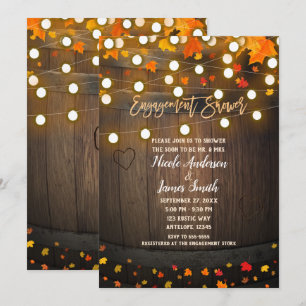 Wooden Barrel Fall Leaves Lights Engagement Shower Invitation