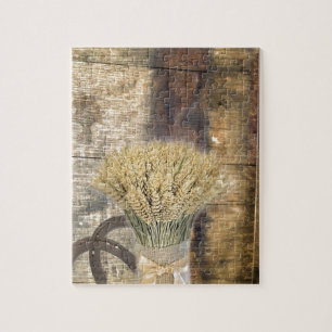 Wooden Barrel western country horseshoe wheat Jigsaw Puzzle
