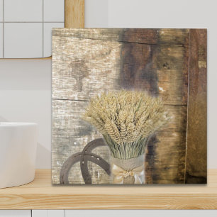 Wooden Barrel western country horseshoe wheat Tile