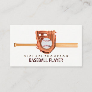 Wooden Baseball Bat, Ball and Glove, Baseball Business Card