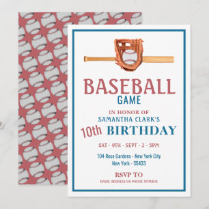 Wooden Baseball Bat, Baseball Game Birthday Party Invitation
