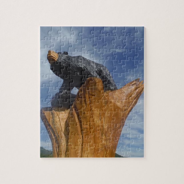 Wooden Black / Brown bear with blue sky Jigsaw Puzzle (Vertical)