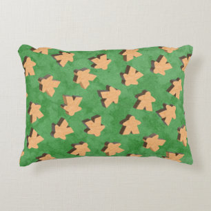 Wooden Board Game Meeple on Green Accent Pillow