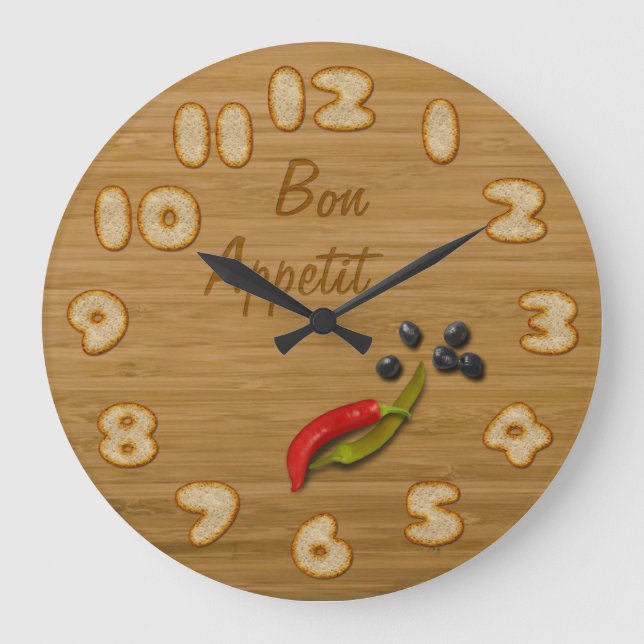 Wooden Board with Slices of Bread - Kitchen Clock (Front)
