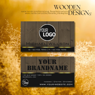 Wooden Boards Dark Brown Wood Grain Look and Logo Business Card