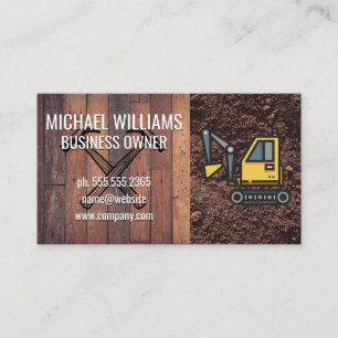 Wooden Boards Dirt Excavator and Tools Business Card