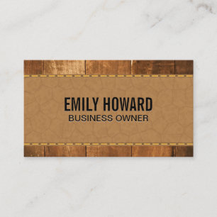 Wooden Boards Stitched Leather Business Card