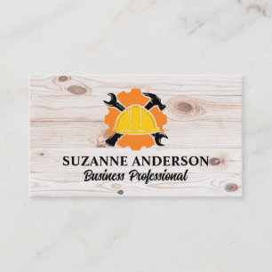 Wooden Boards Tools Hardhat Construction Business Card