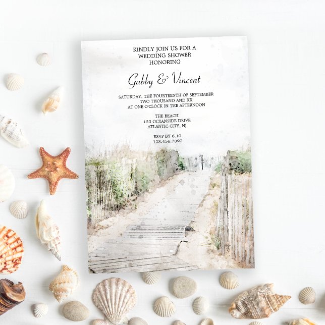 Wooden Boardwalk to the Beach Wedding Shower Invitation (Perfect inspo for a destination beach wedding shower event.)