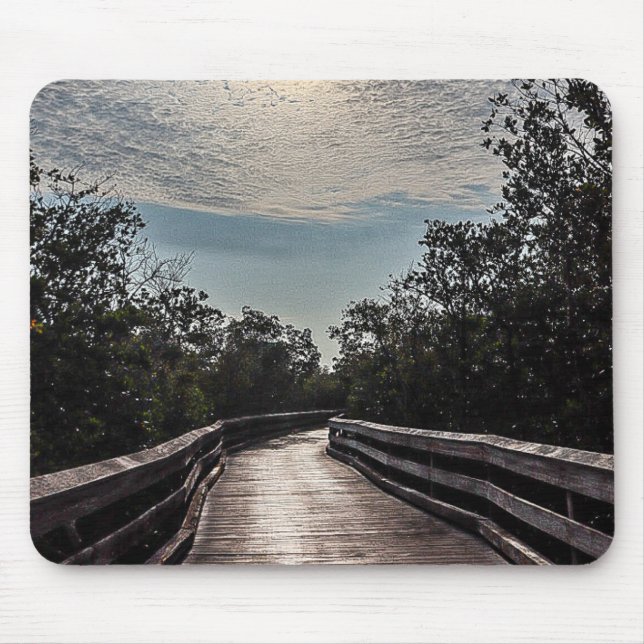 wooden boardwalk with clouds shining above mouse pad (Front)