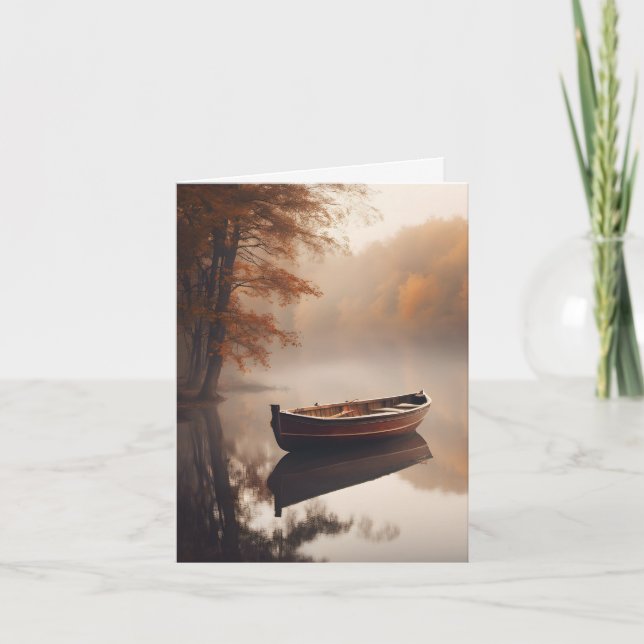 Wooden Boat On Autumn Lake Note Card (Front)