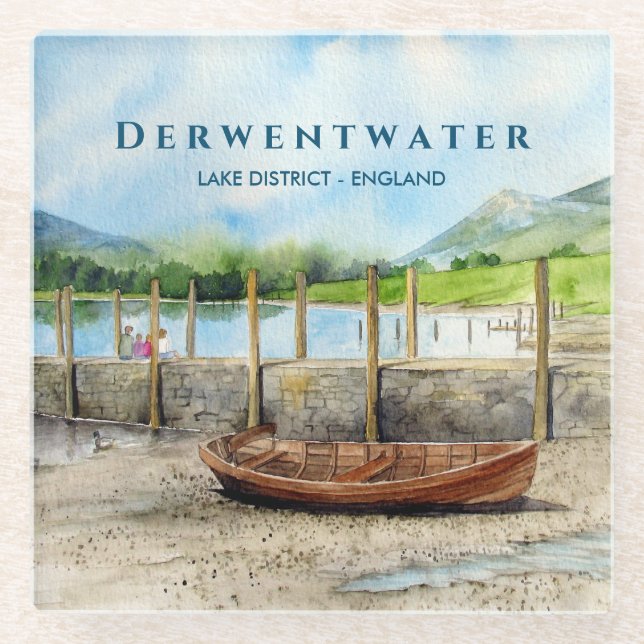 Wooden Boat on Derwentwater Lake District Cumbria  Glass Coaster (Front)