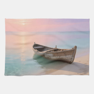 Wooden Boat Tropical Sunset Beach Kitchen Towel