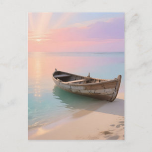 Wooden Boat Tropical Sunset Beach Postcard