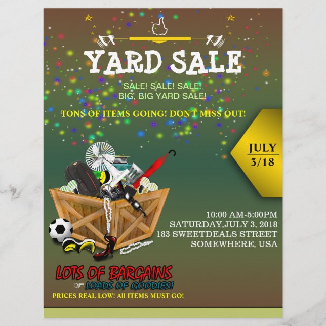 Wooden Box full of Goodies Yard Sale Flyer (Front)