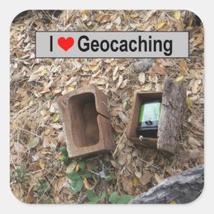 Wooden box hide: Geocaching Square Sticker