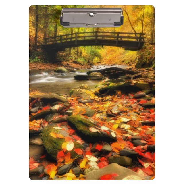 Wooden Bridge and Creek in Fall Clipboard (Front)
