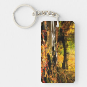 Wooden Bridge and Creek in Fall Keychain