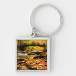 Wooden Bridge and Creek in Fall Keychain