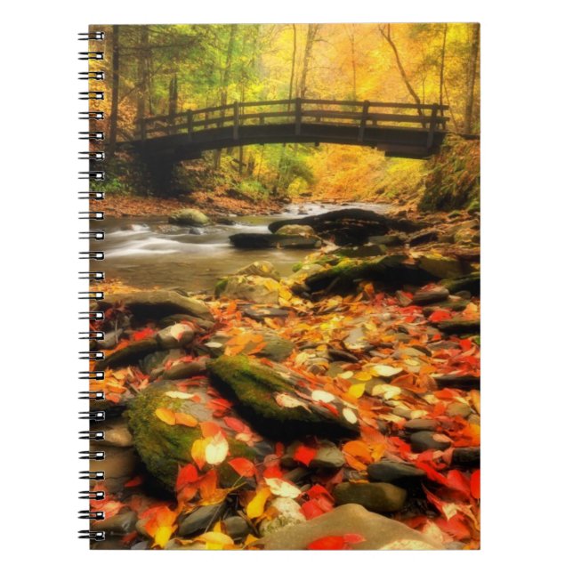 Wooden Bridge and Creek in Fall Notebook (Front)