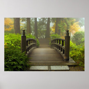 Wooden Bridge in Japanese Garden Poster
