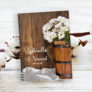 Wooden Bucket and White Daisies Country Wedding Notebook