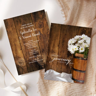 Wooden Bucket White Daisies Country Ranch Wedding Invitation