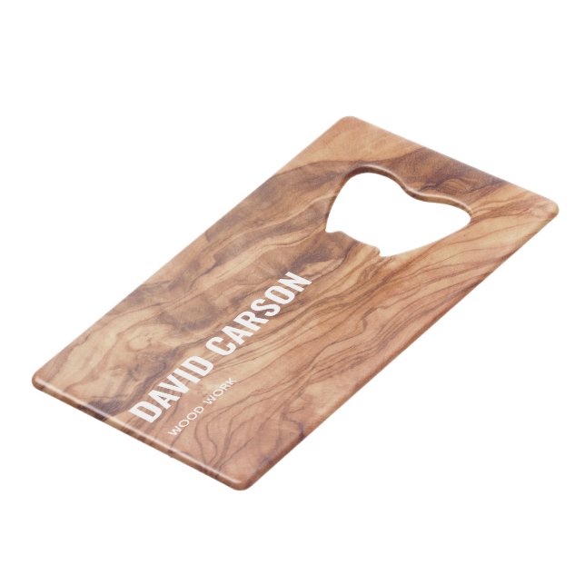 Wooden Carpenter Construction Handyman Credit Card Bottle Opener (Front Angled)