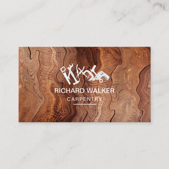 Wooden Carpentry Handyman Construction Tools  Business Card (Front)