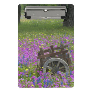 Wooden Cart in field of Phlox, Blue Bonnets Mini Clipboard