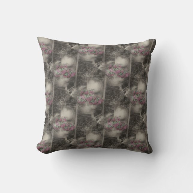 Wooden Chair With Flowers Nature Pattern Throw Pillow (Front)