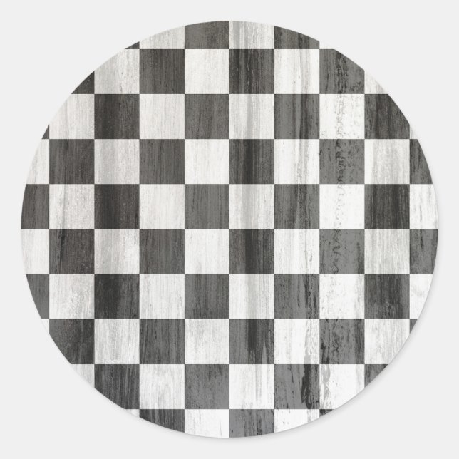 Wooden Chequered Pattern Classic Round Sticker (Front)