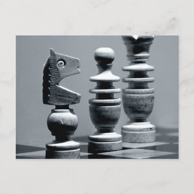Wooden Chess Board Game Pieces Figures Postcard (Front)