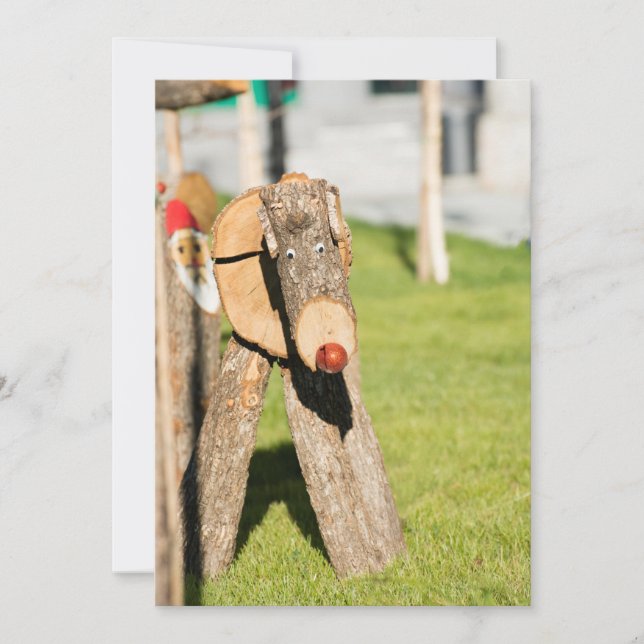 Wooden Christmas deer Holiday Card (Front)
