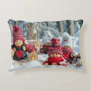 Wooden Christmas Figurines Accent Pillow