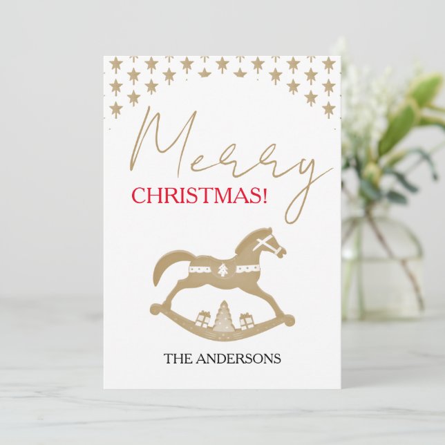 Wooden Christmas Rocking Horse Holiday Card (Standing Front)