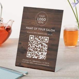 Wooden Colour Salon Business QR Code and Logo Pedestal Sign
