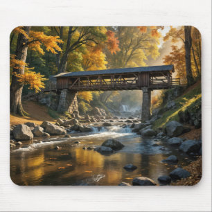 Wooden Covered Bridge In Autumn Mouse Pad