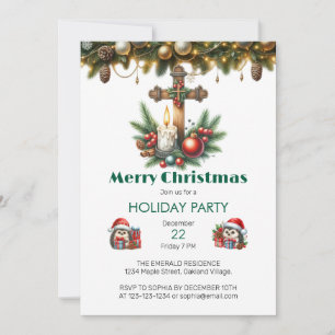 Wooden Cross and Candles Christmas Invitation